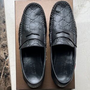 Gucci Black Embossed Leather Loafers for men